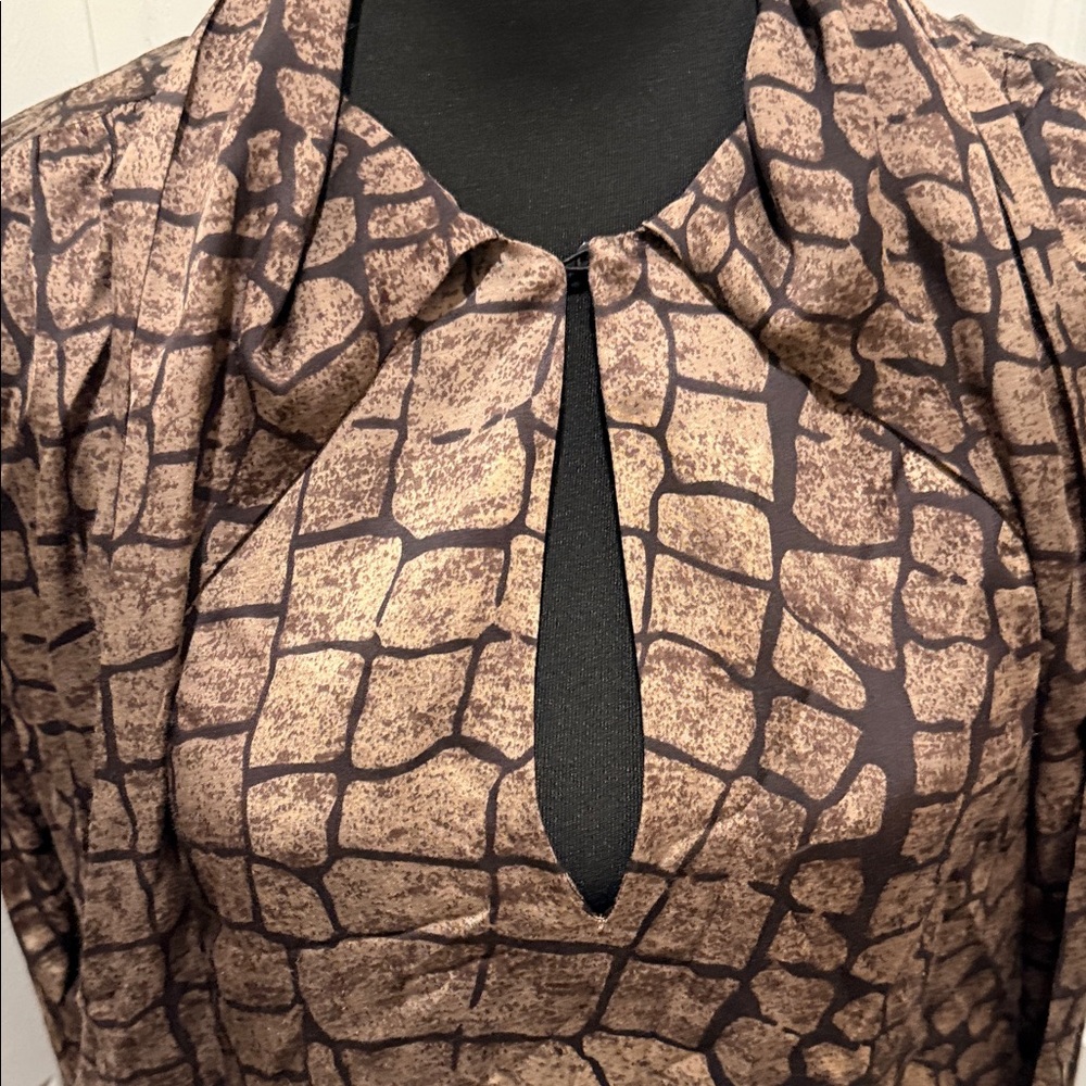 Reiss Brown Patterned Tie-Neck Blouse - Picture 3 of 8